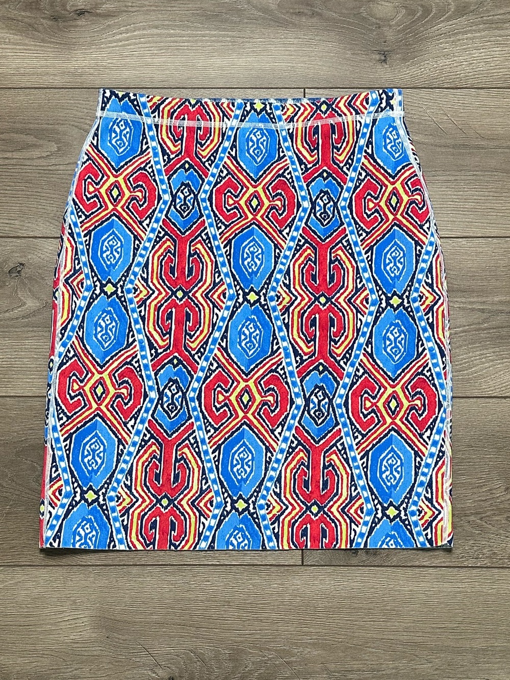 J. McLaughlin Halle Reversible‎ High Rise Pencil Skirt Red Blue Print Size Small